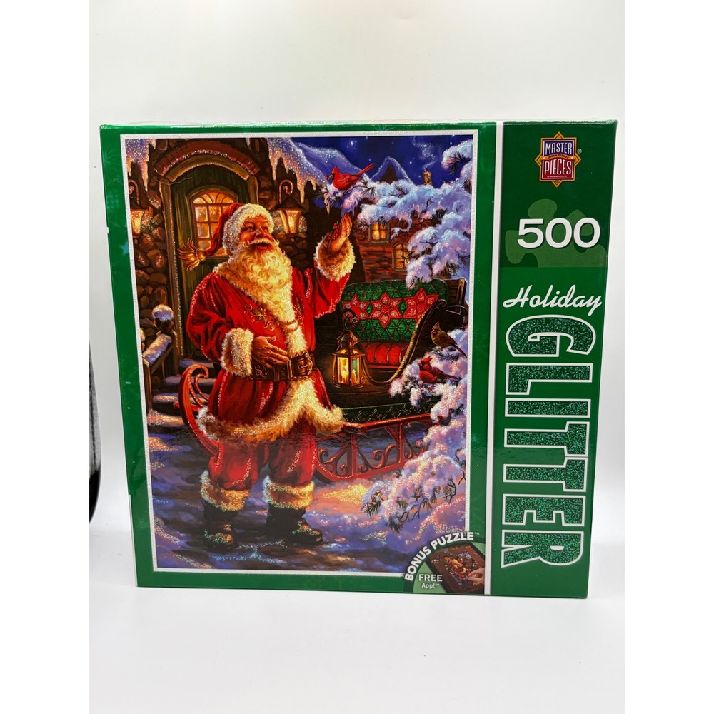 MasterPieces Holiday Glitter 500 Piece Jigsaw Puzzle Jolly Saint Nick Gelsinger